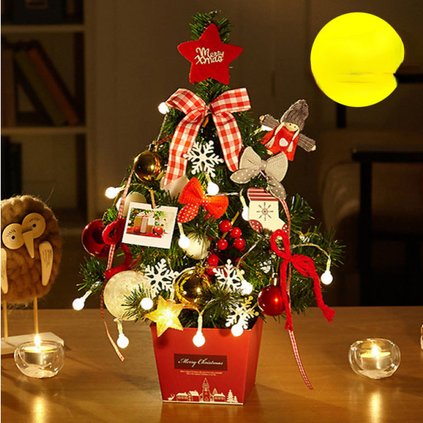Joulu Mini Joulukuusen Koristeet 50cm Pöytäjoulukuusi Valoilla Kultainen Punainen Set Joulukuusi 50cm Korean style golden light