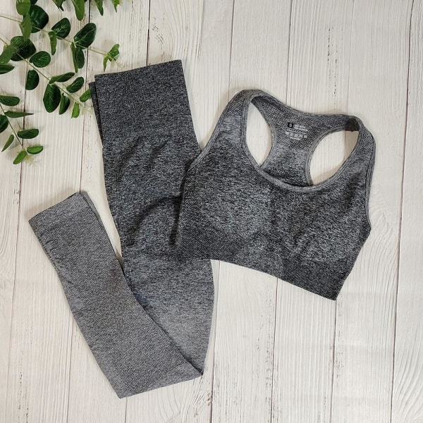 Yoga Sæt BH og Leggings Fitness Sportstøj Outfit Til Kvinder Darkgrey pants M