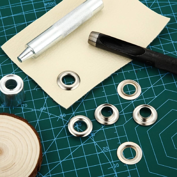 Öljettverktygssats 100 Set Öljetter 6mm 10mm 12mm 14mm Innerdiameter Silver för Kläder Skor Väska Läderhantverk DIY 100 sets 10mm