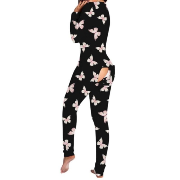 Sexet Print Dame Onesies Sleep Jumpsuit Langærmet Dyb V-Hals Bodycon Pyjamas Jumpsuit Rompers Nattøj 02 XL