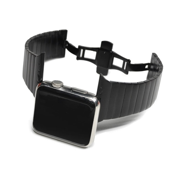 Armband i rostfritt stål för Apple Watch -band 44mm 40mm iWatch-band 42mm/38mm Butterfly Metal Armband Apple Watch serie 5 4 3 se 6 black 42mm or 44mm