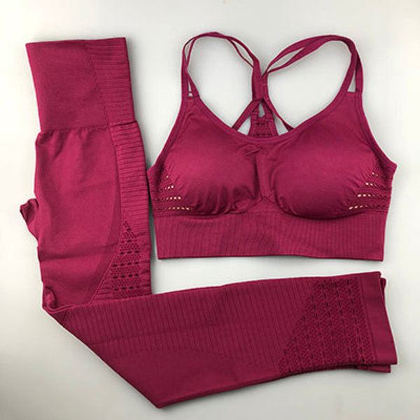 Yoga Sæt Dame Fitness Tøj Sportstøj Leggings Polstret Push-up BH violet L