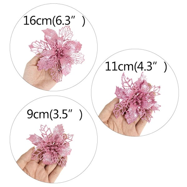 5 stk. Glitter Kunstige Juleblomster Juletræspynt til Hjemmet Falske Blomster Julepynt Nytårsdekoration Red 9cm
