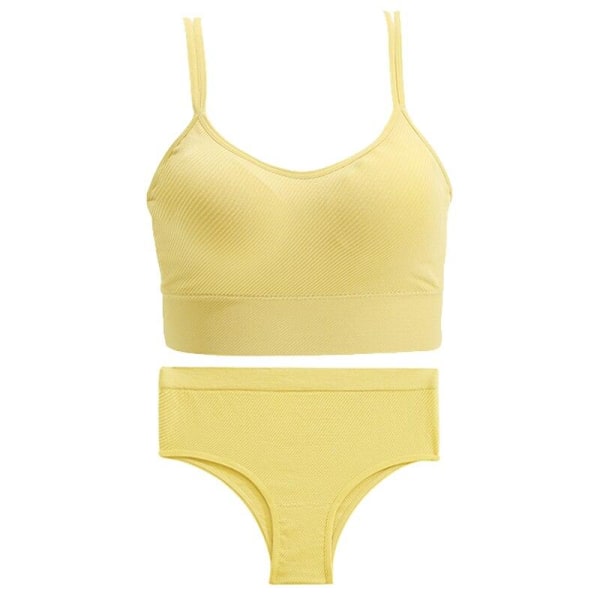 FINETOO Kaksoisolkaimellinen Rintaliivisetti Saumaton Crop Top Pikkuhousut Puku Naiset Seksikäs Alusvaatteet Naisten Alusvaatteet Langaton Rintaliivi Toppi Bralette Khaki M