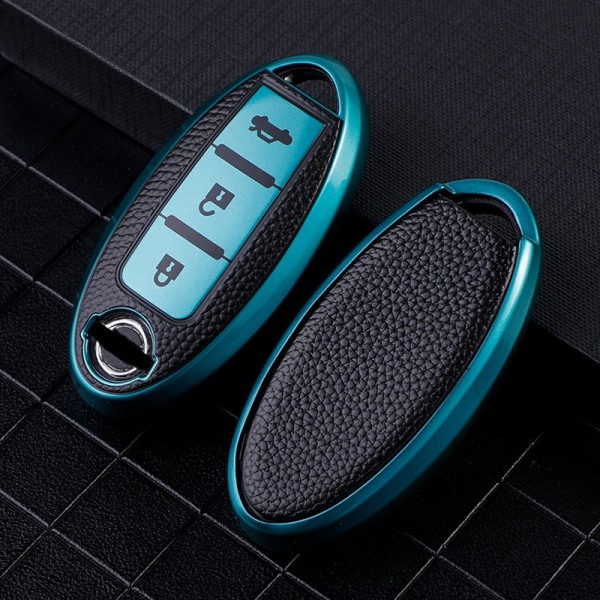 Læder TPU Bil Nøgle Etui Cover til Nissan Leaf Micra Qashqai J11 J10 X Trail T32 Versa Note Patrol Nøgle Fjernbetjening Cover Tilbehør 3 - 2 Green