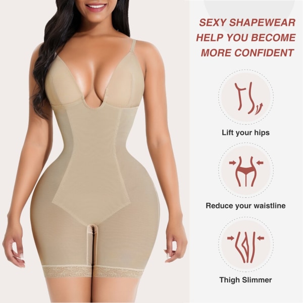 Fajas Colombianas Waist trainer Body Shaper Djup V-hals Rygglös Sexig Body Shapewear Push Up Butt Lifter Slimming Underkläder nude XL