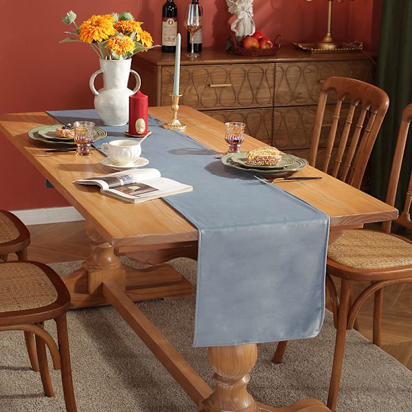 Velour Bordløber Enkel Ensfarvet Bordløber Bryllupsfest Spisebordsdekorationer Lang Duge Sapphire 33*160cm