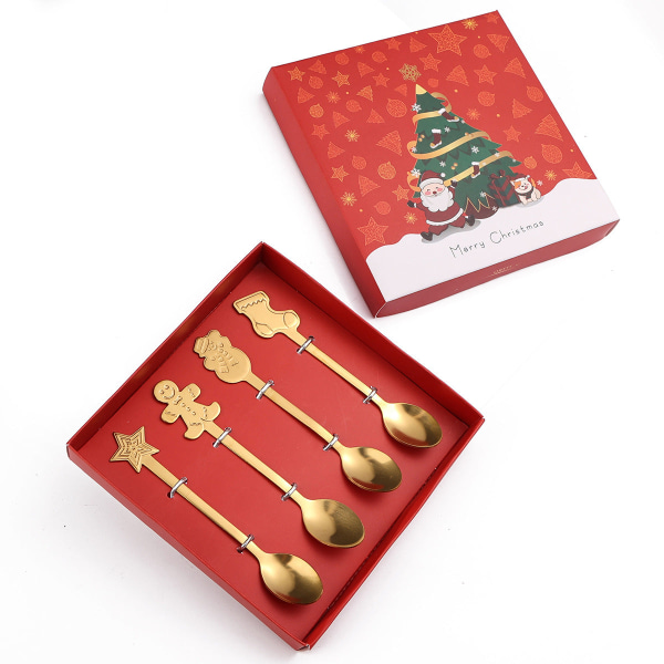 Liten Sked Snögubbe Sked Nordisk Stil Bordsartiklar Present Sked Presentförpackning Julklappsförpackning Blue case gold spoon: socks XINGX