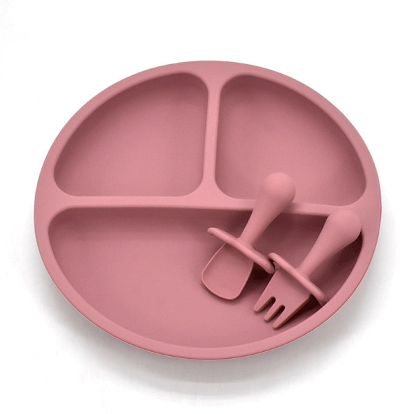 Baby Sikker Silikone Spiseplade Solid Sød Tegneserie Børnetallerkener Grade Service til Baby Træning Service Børn Fodringsskål Purple Pink