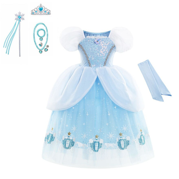 Fé Prinsessklänning Askungen Cosplay Utklädnad Födelsedagskostym Vestidios Baby Flickklänning Charm Set Fancy Dress Karneval 6T(130) 08
