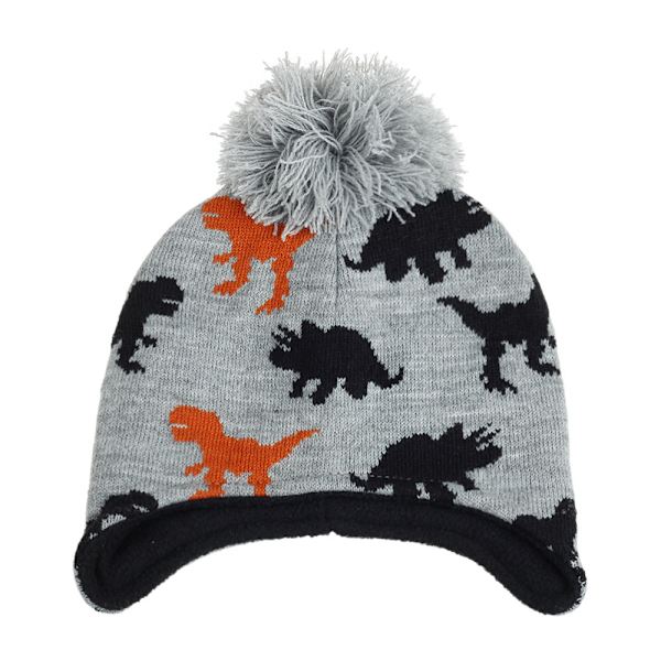 Stickad Mössa Ny Höst och Vinter Dinosaurie Jacquard Pojkar och Flickor Öronmuffar Mössa Barnens Ullmössa Light gray-MOK label S(3-18 months)