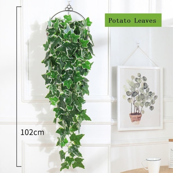 100 cm kunstige planter hængende vinstokke bryllup have dekoration falsk plante indretning til væg grønne blade vinstokke dekoration No hanging pot Red