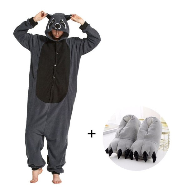 Tvättbjörn Pyjamas Herr Kigurumi Djur Onesies För Vuxna Tecknad Cosplay Kostym Heldräkt Pijamas Overall Dam Pyjamas Bodysuits onesie with slippers L