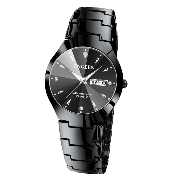 Koreansk stil Enkelt mode Tungsten stålfärg Dam Watch Herr Watch Par Vattentät Ultratunn Herr Quartz Watch Watch [Women's] black steel-black surface