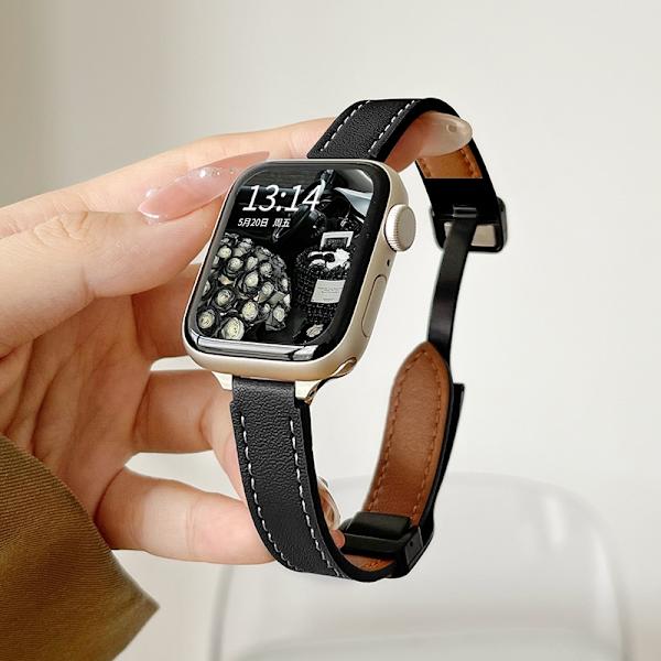 Kellon ranneke Apple Watch iWatch SE/4/5/6 44mm ohuelle magneettisoljelle - Ateena musta