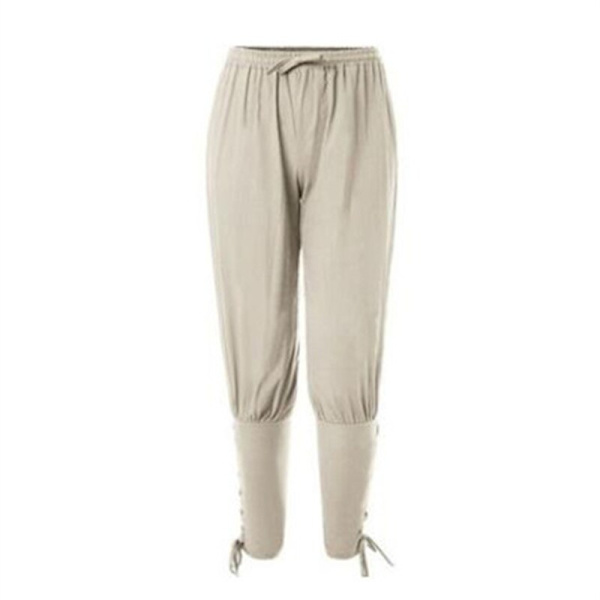 Merirosvohousut miehille Viikinki Cosplay Renessanssi Keskiaikaiset Goottilaiset Housut Merirosvoasu Housut Miehet Beige M