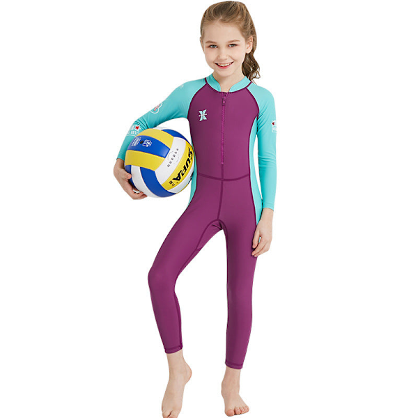 Badedragt til lille pige, ét stykke, lange ærmer, solbeskyttelse, hurtigtørrende, dykkerbørn, tøj, badetøj Women's dark blue M