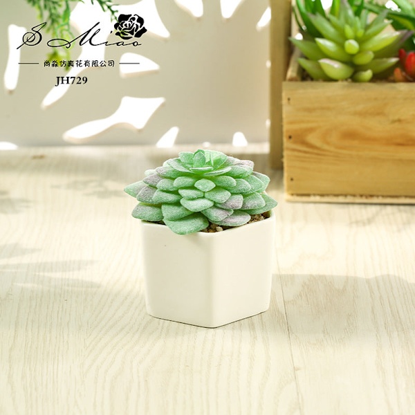 Konstgjord Suckulent Växt Bonsai (Kruka Ingår) Konstgjord Blomma Kreativ Dekoration Konstgjord Växt Guanyin Lotus flocking Green