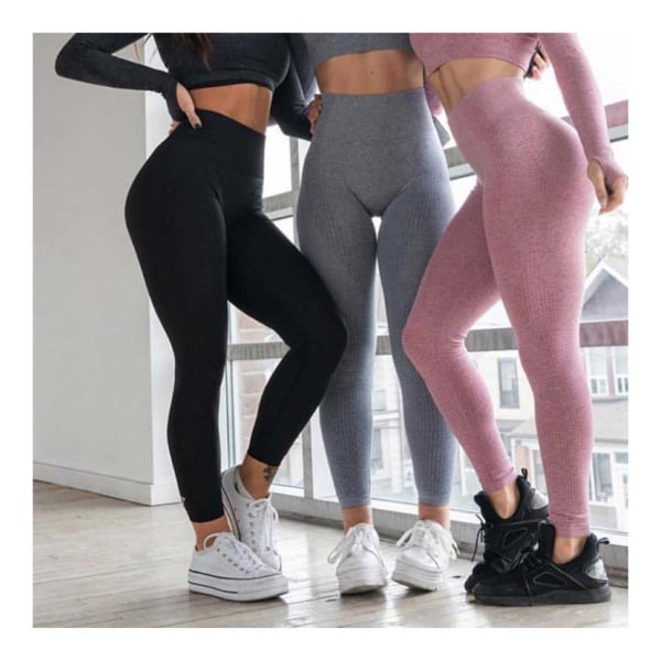 Set Träning Sportkläder Gymkläder Fitness Leggings Toppar för kvinnor 3 pcs set pink L