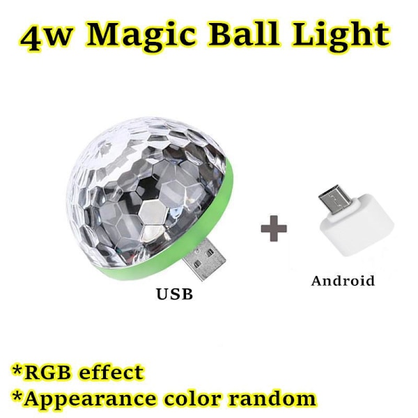 Mini USB LED Partylys Bærbar Krystall Magic Ball Hjemmefest Karaoke Dekorasjoner Discolys Like the picture Android