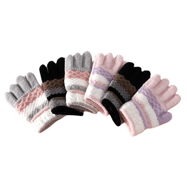 Höst Vinter Mjuka Stickade Babyhandskar Randiga Barn Flickor Pojkar Fullfingerhandskar Höst Vinter Varma Barnvantar 3-8 År Pink