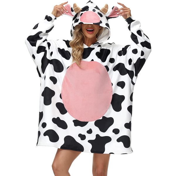 Oversized Hoodie Filt Presenter för Kvinnor UK Vuxna Män Barn Flickor Bärbar Bekväm Fleece Hoodie Morgonrock Som Födelsedagspresenter till Mödrar Vänner Pink-cows-adults