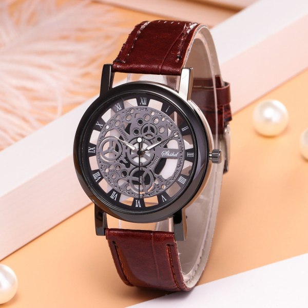 Ikke-Mekanisk Herreur 'S Quartz Ur Dobbeltsidet Gennemskåret Ur Til Mænd Galactic disk brown strap