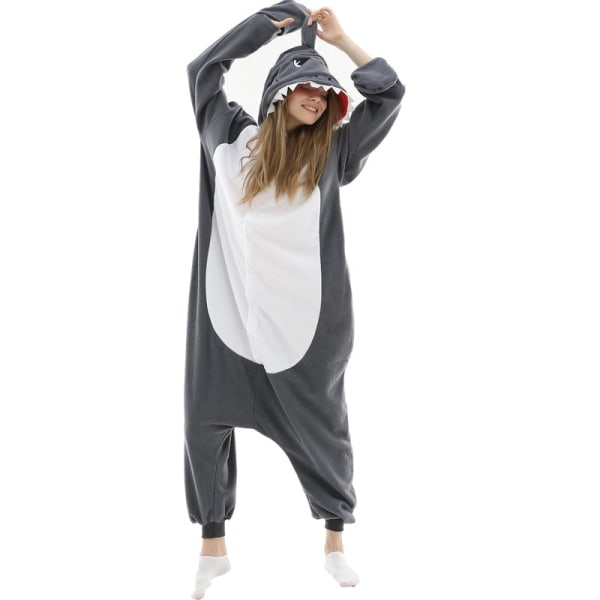 Pyjamas Tecknad Endelad Pijamas Kvinnor Män Kostym Onesies För Vuxna Fleece par tvättbjörn shark onesie 1 L Fit 168cm-178cm