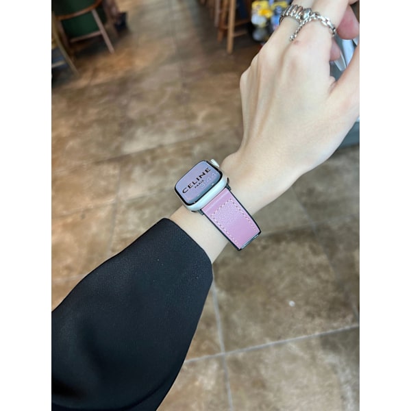 Klockarmband för Apple Watch iWatch 1/2/3 generation 42mm/44/45/46/49mm universal äkta läder bönpasta pulver
