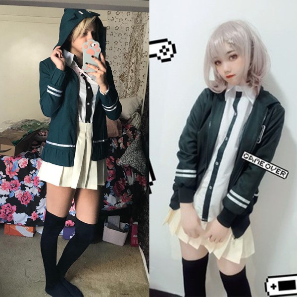 Danganronpa Nanami ChiaKi Cosplay kostym Gymnasieelever Uniform jacka Kort kjol Peruk kostym Halloween kostymer style2 L