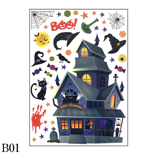 Irrotettavat Halloween-seinätarrat Kauhu Viikatemies Noita Kurpitsa Ikkunatarrat Halloween-juhliin Koti Baari Lattia Seinätarra B06-1Pcs