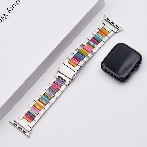 Urrem til Apple Watch iWatch 38/40/41mm Sølv Regnbue