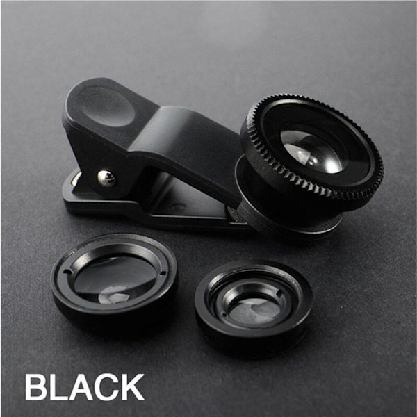 Fisheye Vidvinkel Makro Akryl/Glas Linse 3i1 Zoom Fiskeøje Linse til Mobiltelefon Ekstern Linse Kamera med Telefonklips Red