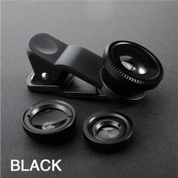 Fisheye vidvinkel makro akryl/glass linse 3i1 zoom fiskeøye linse for mobiltelefon ekstern kameralinse med telefonklips Gold