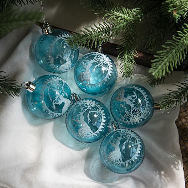 Transparent Julkula 6cm Förpackad Blå Målade Julgransdekorationer Blue elk/6/60g