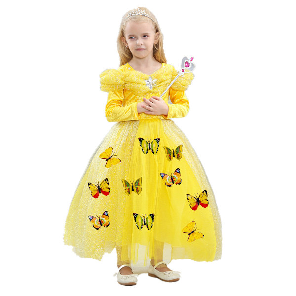Barnens dag Askungen Klänning Frozen Elsa Sofia Julklänning Barn Långärmad Prinsessa Yellow