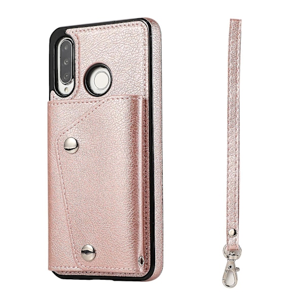 Handgjort PU Läderfodral För Huawei P30 Lite Med Korthållare, Plånboksfunktion, Stödfunktion, Fallskydd Rose Gold