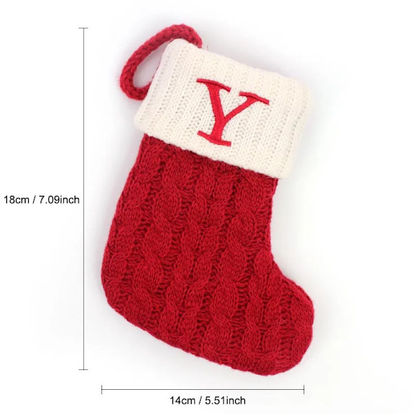 Hängbar Röd stickad Julstrumpa Snöflinga Bokstav Julstrumpa Julgranshängande Ornament 2024 Navidad Natal Xams Y