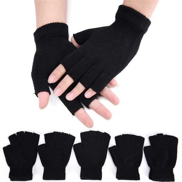 1 par svarta halvfinger fingerlösa handskar för kvinnor och män Ullstickad handled Bomullshandskar Varma träningshandskar Default Title