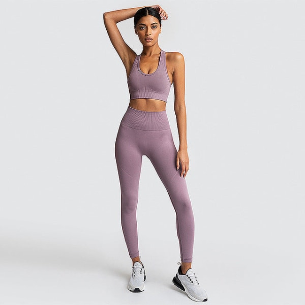 Yoga Sæt Trænings Leggings Sportsdragt BH'er Fitness Gym Løbesæt Til Kvinder Dark greenSet S