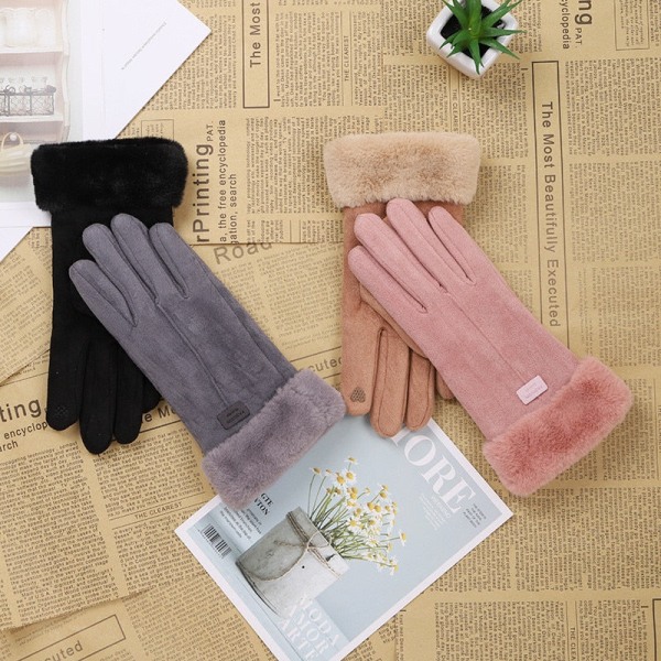 Höst- och vinterhandskar för damer, söta lurviga varma handskar, helfingerhandskar, damhandskar för utomhussporter, skärmhandskar Black style 1 One Size