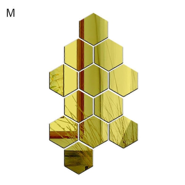 12 st Hexagon 3D Konst Spegel Väggdekaler Hem DIY Dekoration Vardagsrum Dekal Gyllene L Golden L