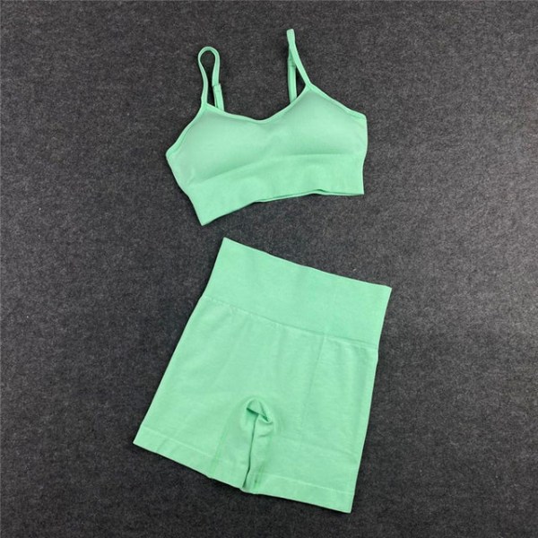 Yoga BH Crop top Sports BH Treningsantrekk Sømløs Polyester Gymsett 2pcs Gray L