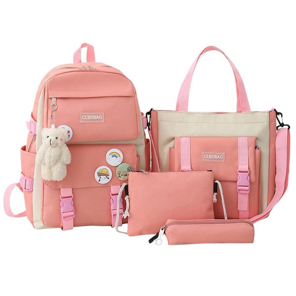 4 st/set Skolryggsäckar för damer Skolväska Daisy Canvas för tonårsflickor Student College Bokväska Pojkar Portfölj Bolsas Mochilas E Pink Backpacks