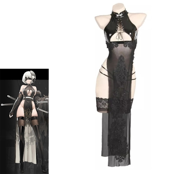 AniLV Spill NieR Automata 2B Badedrakt Badekåpe Kostyme Kvinner Sexy Sukumizu Turtleneck Cheongsam Badeklær Sett Cosplay White One Size