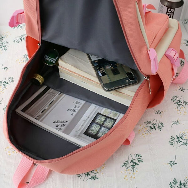 4 stk. sæt Lærred Skoletasker Til Teenagepiger Rygsæk Kvinder Laptop Rygsæk Skoletasker Til Drenge Rejse Rygsæk Mochila Escolar 4pcs Purple-no bear
