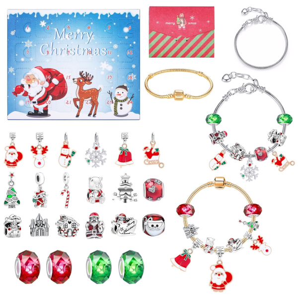 Blind Box Barnarmband Jul Advent Portable 24 Grid DIY Armband Blind Box MH-portable silver bell snowman