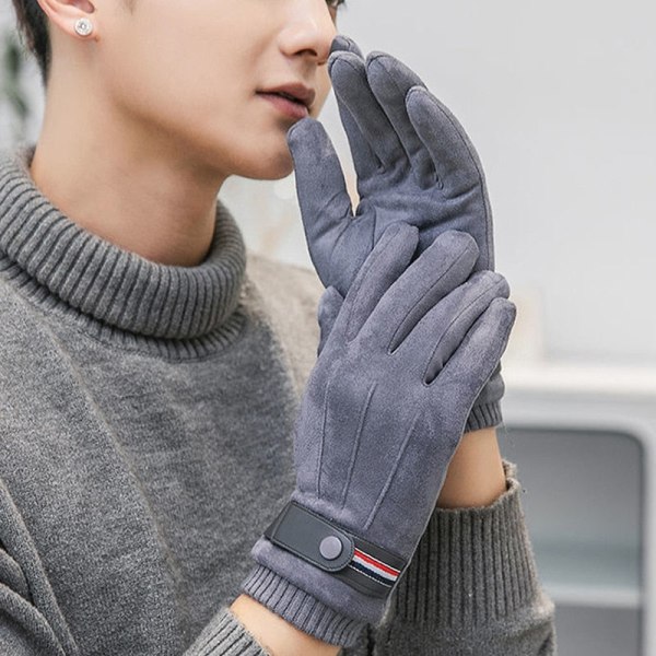 Varma vinterhandskar för män med delade fingrar, militärstil, tjocka körhandskar, spänne, skidhandskar, pekskärmsvantar för män Gray single size