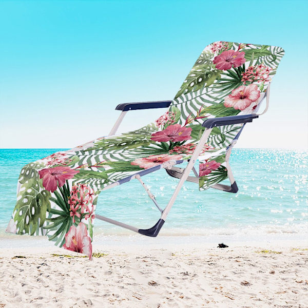 Tropiske Planter Mikrofiber Strandstol Betræk Håndklæde Med Lomme Udendørs Hurtigtørrende Bærbar Have Pool Loungestol Tæppe 21 73x210cm