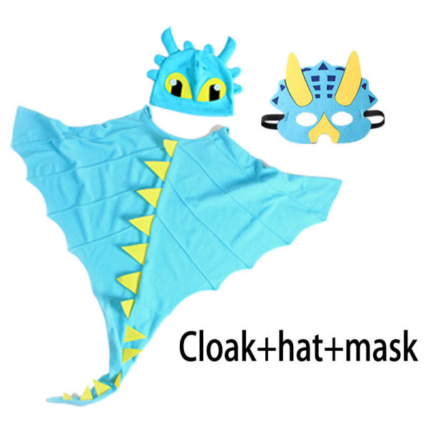 Drakkappa med Hatt Tandlösa Draken Kostym Kappa Cosplay Party Halloween Julkostymer Karneval Dinosauriekappa sky blue One Size